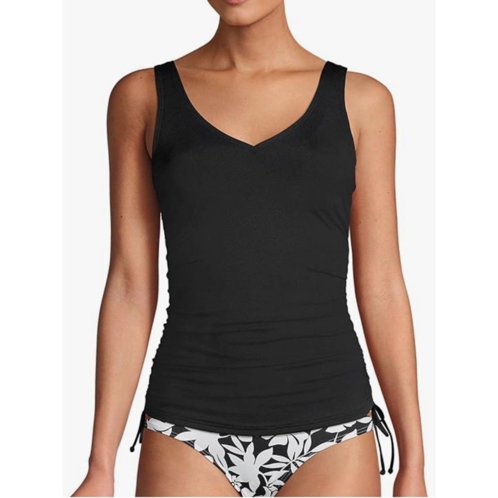 Lands' End Black V-Neck Tankini Swim Top, Size 8, NWT